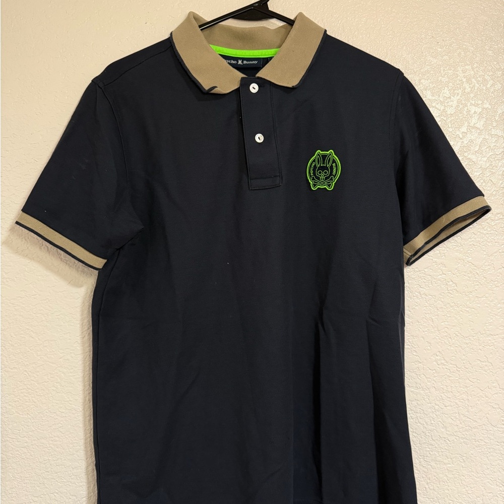 Psycho Bunny Blue Polo Shirt with Tan Accents